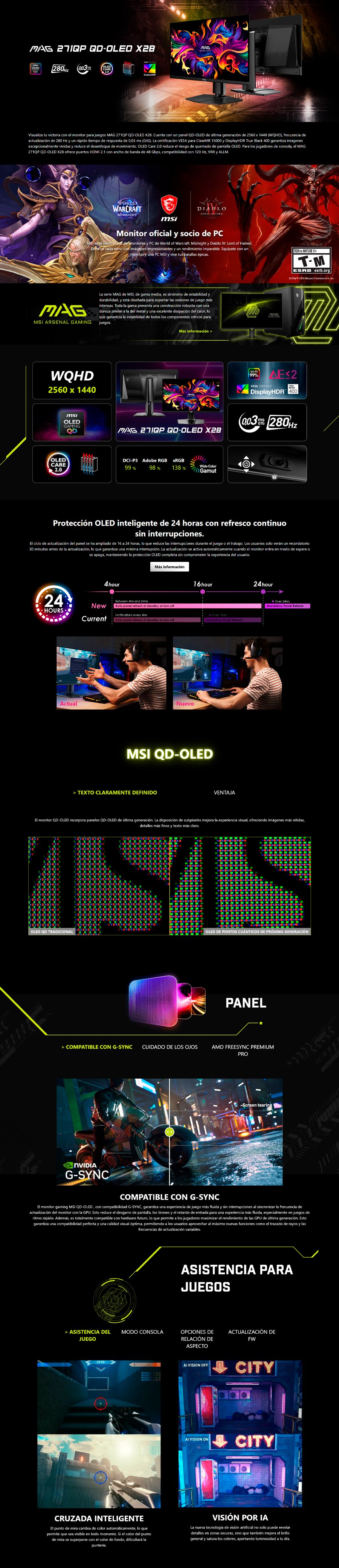 Monitor Gamer MSI MAG 271QP QD-OLED X28 26.5", 2560x1440, 280Hz, HDMI/DisplayPort, Negro