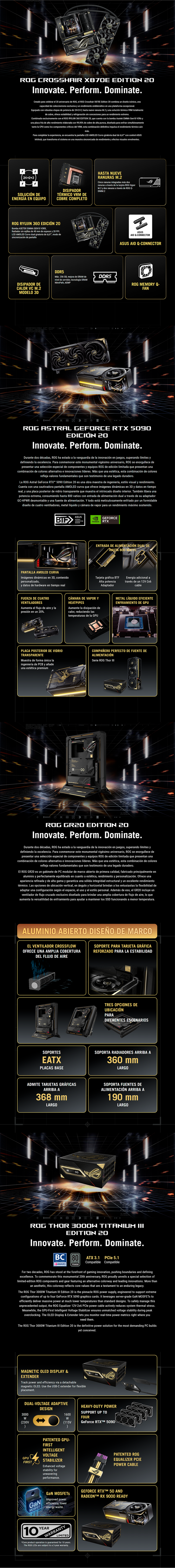 Bundle PC Gaming ASUS ROG 20th Anniversary / Crosshair X870E Edition 20 + AIO + GeForce RTX 5090 Astral 20th + GR20 Edition 20 + Thor 3000W Titanium III