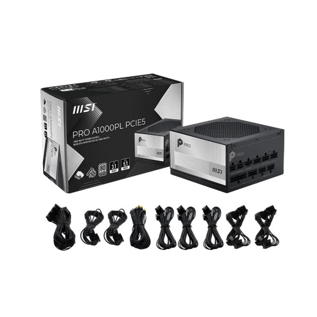 Fuente de Poder MSI PRO A1000PL PCIE5 80 PLUS Platinum ATX, Modular, 24-pin ATX, 12VHPWR, 120mm, 1000W