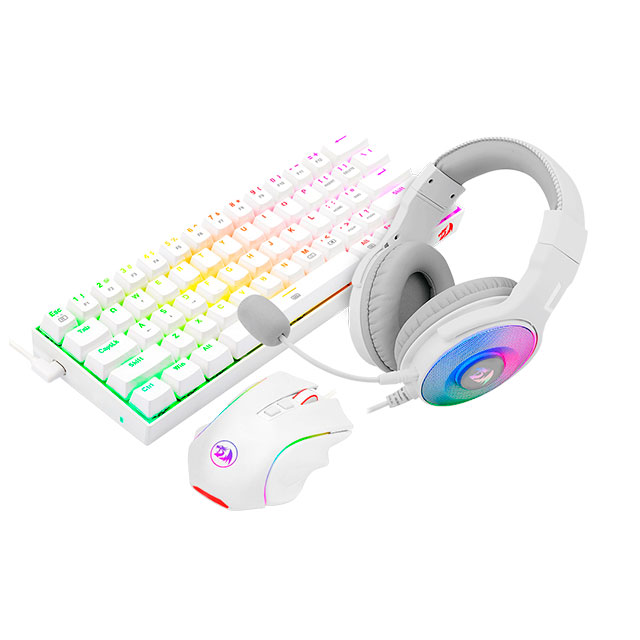 Kit Gamer de Teclado, Mouse y Audífonos Redragon S129W, Alámbrico, USB/3.5mm, Blanco (Ingles)