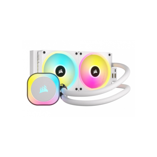 Corsair iCUE Link H100i RGB AIO Enfriamiento Líquido para CPU, 2x 120mm, 480 - 2400RPM, Blanco