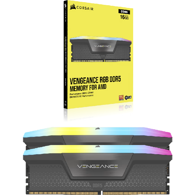 Kit Memoria RAM Corsair Vengeance RGB DDR5, 5200MHz, 32GB (2 x 16GB), CL40, Gris EXPO