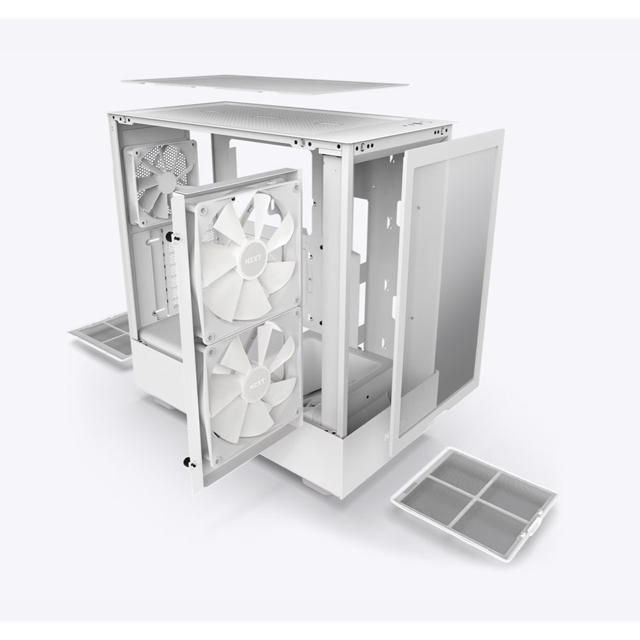 Gabinete NZXT H5 Flow RGB con Ventana, Midi-Tower, Mini-ITX/Micro-ATX/ATX, USB 3.2, sin Fuente, 4 Ventiladores Instalados, Blanco