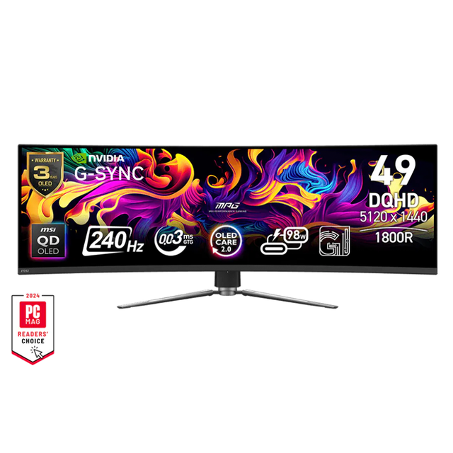 Monitor Gamer Curvo MSI MPG 491CQPX QD-OLED 49", 5120x1440, 240Hz, HDMI/DisplayPort, Negro