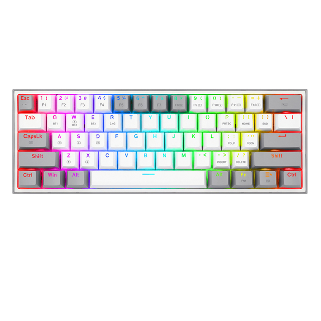 Teclado Gamer Redragon Fizz K617 RGB, Teclado Mecánico, Red Switch, Alambrico, Blanco/Gris (Inglés)