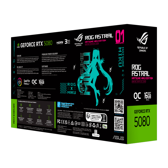 Tarjeta de Video ASUS NVIDIA ROG Astral GeForce RTX 5080 16GB OC Edition, 16GB 256-bit GDDR7, PCI Express 5.0 (Hatsune Miku Edition)