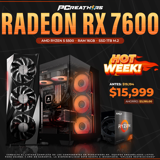 HOTSALE001 - Equipo AMD Ryzen 5 5500 + 16GB RAM + Radeon RX 7600