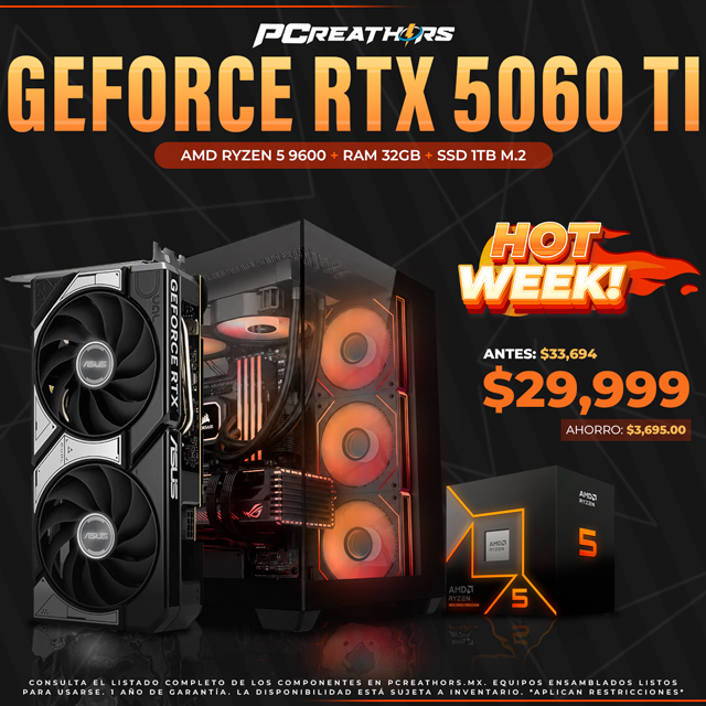 HOTSALE004 - Equipo AMD Ryzen 5 9600 + 32GB RAM + GeForce RTX 5060 Ti