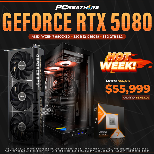 HOTSALE012 - Equipo AMD Ryzen 7 9800X3D + 32GB - 2 x 16GB + GeForce RTX 5080