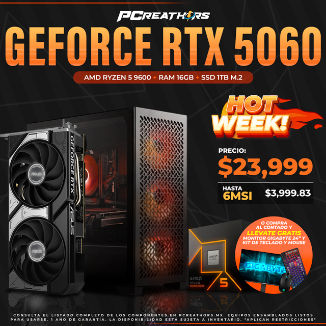 HOTSALE016 - Equipo AMD Ryzen 5 9600 + 16GB RAM + GeForce RTX 5060