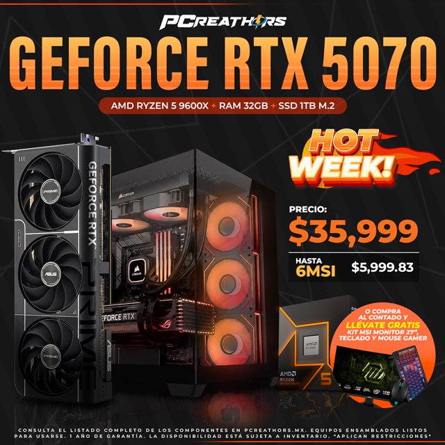 HOTSALE018 - Equipo AMD Ryzen 5 9600X + 32GB RAM + GeForce RTX 5070
