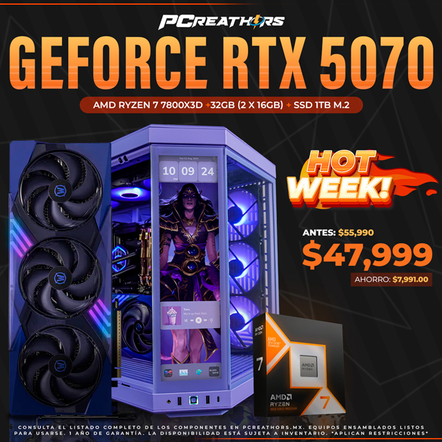HOTSALE042 - Equipo AMD Ryzen 7 7800X3D + 32GB - 2 x 16GB + GeForce RTX™ 5070