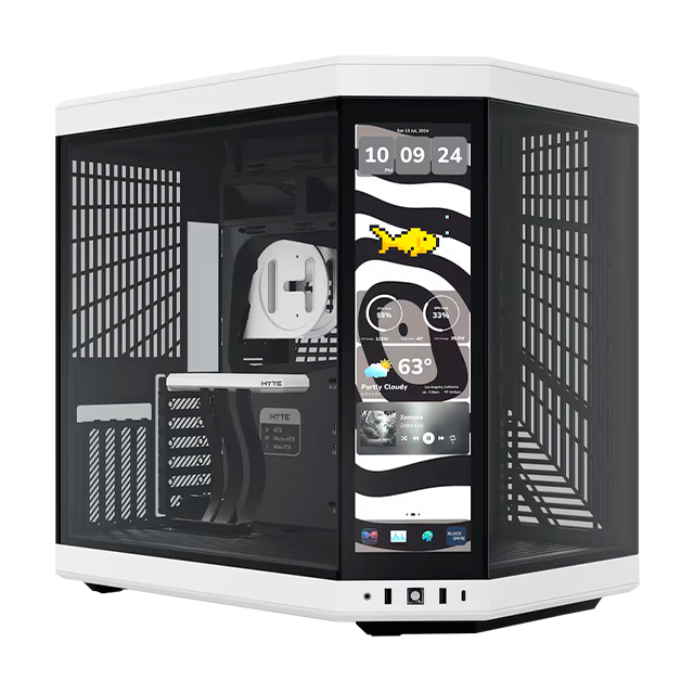 Gabinete HYTE Y70 Touch, Dual Chamber, ATX, Mid Tower, Panel Táctil LCD 4K Integrado,  Blanco y Negro, CS-HYTE-Y70-WW-L