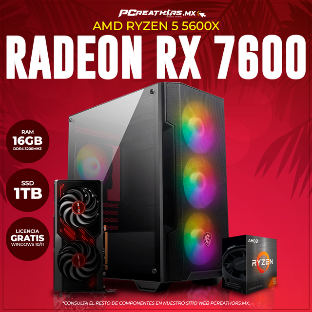 JUL06 - EQUIPO AMD Ryzen 5 5600X + 16GB (2x 8GB) + AMD Radeon RX 7600
