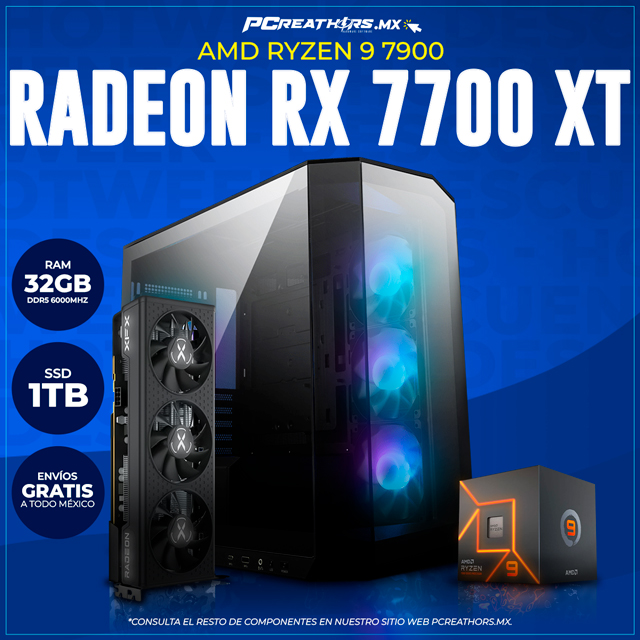 JUN28 - EQUIPO AMD Ryzen 9 7900 + 32GB (2x16GB) + AMD Radeon RX 7700 XT
