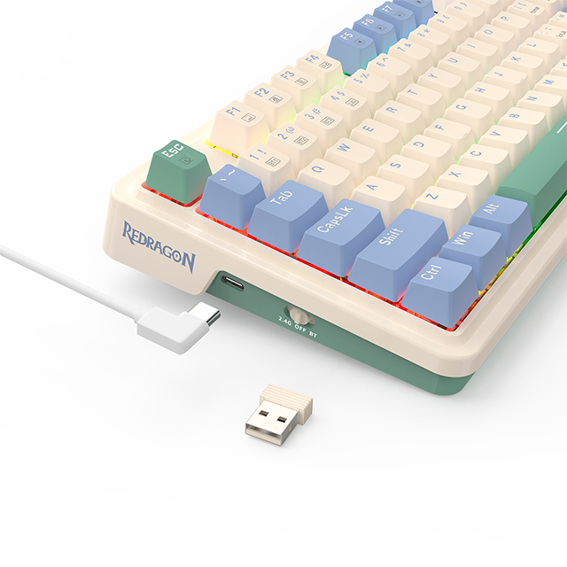 Teclado Gamer Redragon Ucal K673 RGB, 75%, Switch Red, Inalambrico, Blanco, Español
