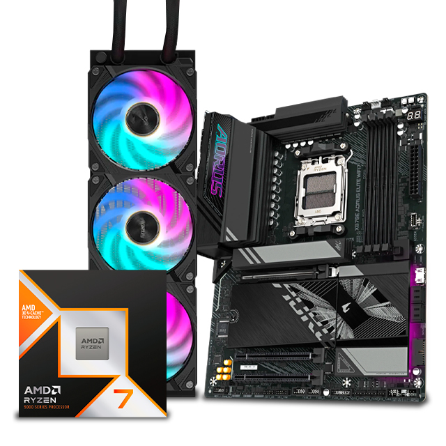 PROCESADOR AMD RYZEN 7 9800X3D + X870 AORUS ELITE + AORUS WATERFORCE 360