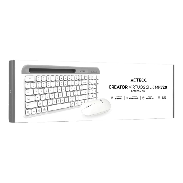 Kit de Teclado y Mouse Acteck Creator Virtuos Silk MK720, Inalámbrico, Bluetooth, Blanco (Español)