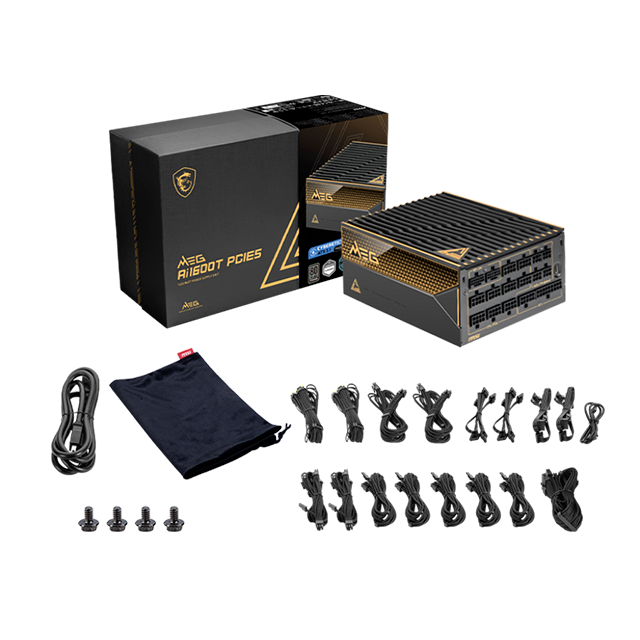 Fuente de Poder MSI MEG AI1600T PCIE5 80 PLUS Titanium, Modular, 24-pin ATX, 135mm, 1600W