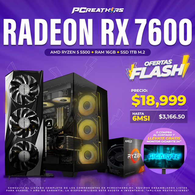OFB018 - EQUIPO AMD Ryzen 5 5500 + RAM 16GB + Radeon RX 7600
