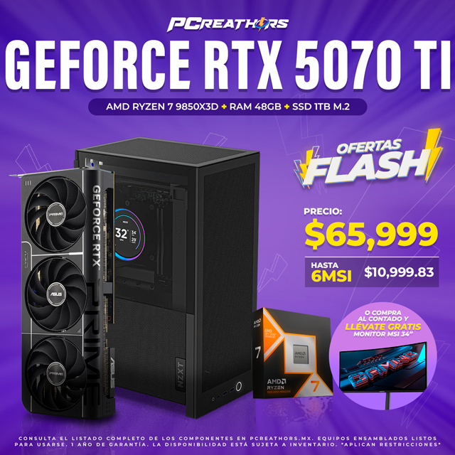 OFB026 - EQUIPO AMD Ryzen 7 9850X3D + RAM 48GB + GeForce RTX 5070 Ti