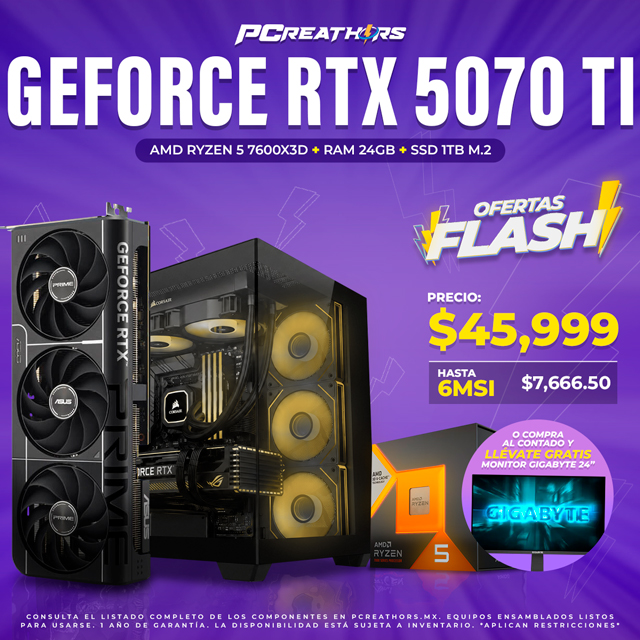 OFB03 - EQUIPO AMD Ryzen 5 7600X3D + RAM 24GB + GeForce RTX 5070 Ti