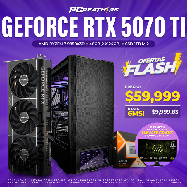 OFB08 - EQUIPO AMD Ryzen 7 9850X3D + 48GB (2x24GB) + GeForce RTX 5070 Ti