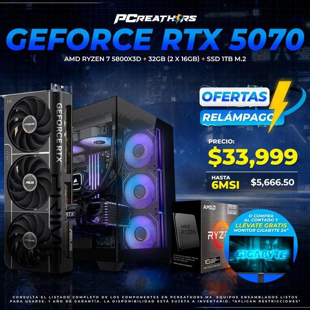 OFC004 - Equipo AMD Ryzen 7 5800X3D + 32GB (2x16GB) + GeForce RTX 5070