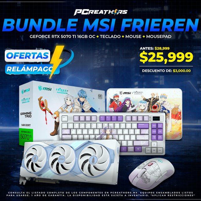 OFC013 - Bundle MSI Tarjeta de Video GeForce RTX 5070 Ti 16GB OC + Teclado + Mouse + Mousepad (FRIEREN Edition)
