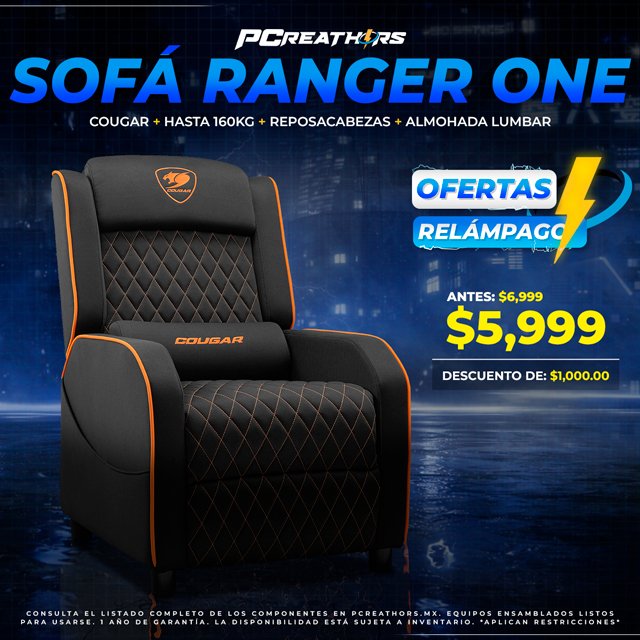 OFC016 - Cougar Sofá Gamer Ranger One, hasta 160kg, Negro/Naranja