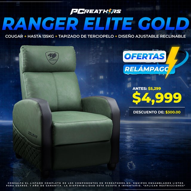 OFC017 - Cougar Sofá Gamer CGR-RAE-GEB, hasta 135kg, Verde