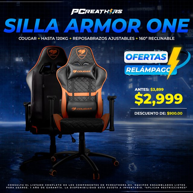 OFC020 - Cougar Silla Gamer Armor One, hasta 120kg, Negro/Naranja