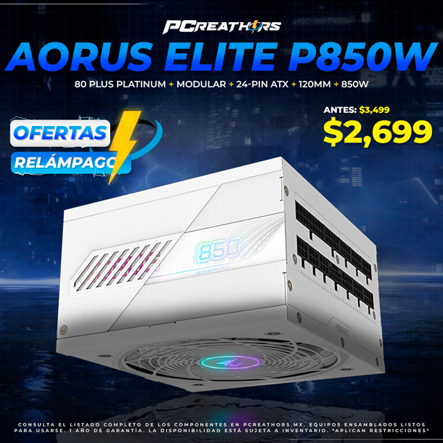 OFR007 - Fuente de Poder AORUS ELITE P850W 80 PLUS Platinum, 850W