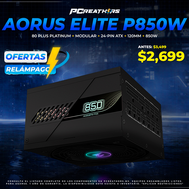 OFR008 - Fuente de Poder AORUS ELITE P850W 80 PLUS Platinum, 850W
