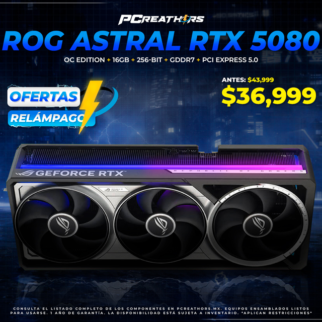 OFR014 - Tarjeta de Video ASUS NVIDIA ROG Astral GeForce RTX 5080 16GB OC Edition, 16GB 256-bit GDDR7, PCI Express 5.0