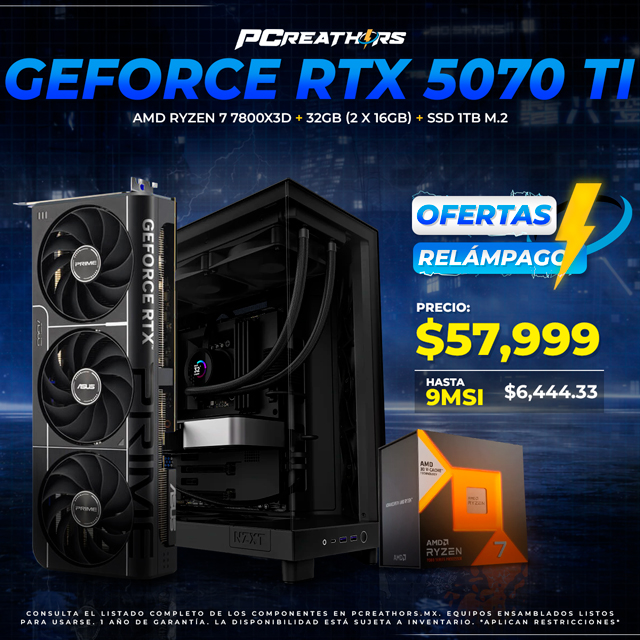 OFR039 - Equipo AMD Ryzen 7 7800X3D + 32GB (2x16GB) + GeForce RTX 5070 Ti