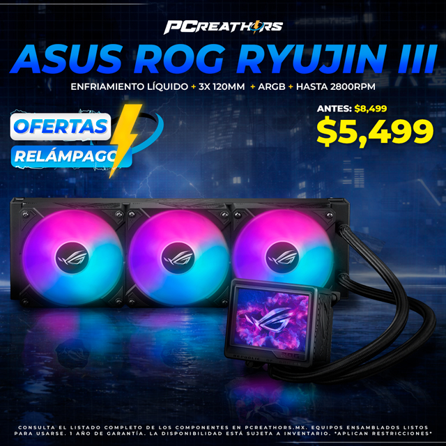 OFR040 - ASUS ROG Ryujin III 360 ARGB Extreme Enfriamiento Líquido para CPU, 3x 120mm, hasta 2800RPM, Negro