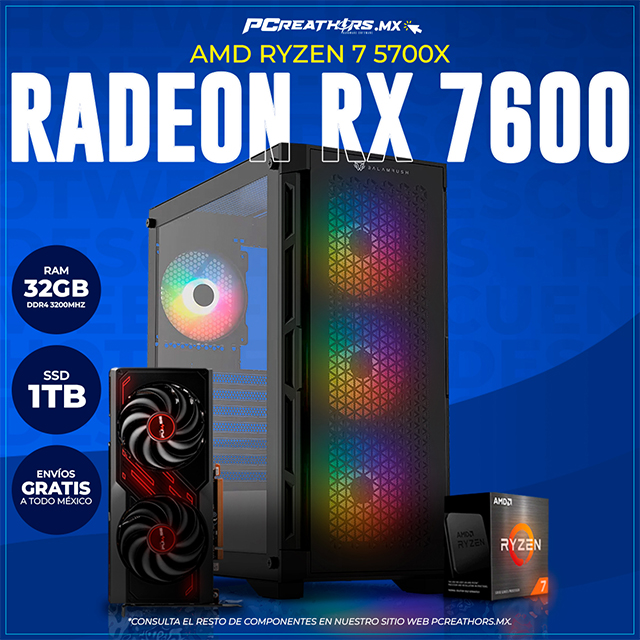 JUN07 - EQUIPO AMD Ryzen 7 5700X + 32GB (2x16GB) + AMD Radeon RX 7600