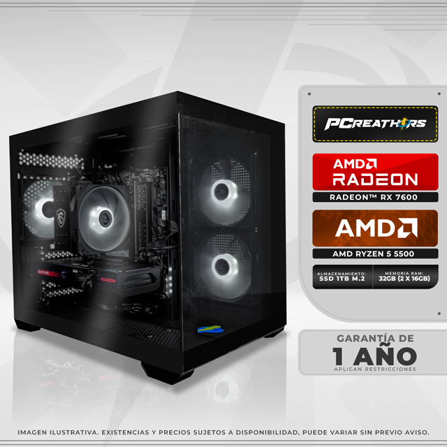 PCRA988 - Equipo AMD Ryzen 5 5500 + 32GB (2 X 16GB) + Radeon RX 7600