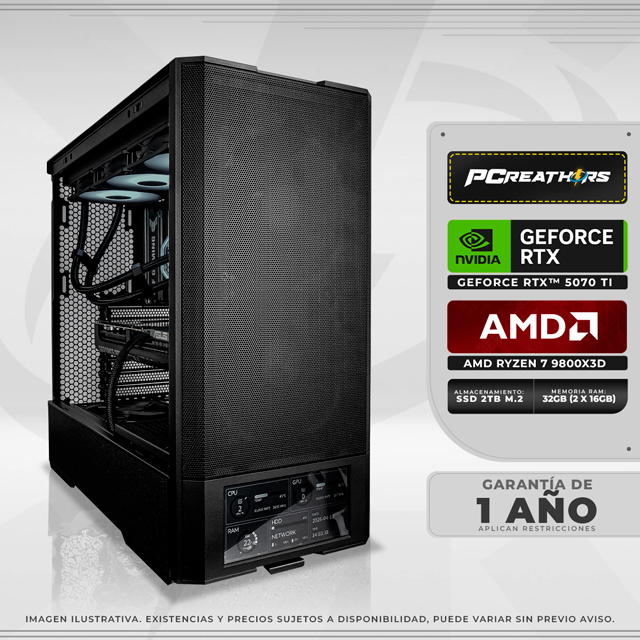 PCRB001 - Equipo AMD Ryzen 7 9800X3D + 32GB (2 X 16GB) + GeForce RTX 5070 Ti 