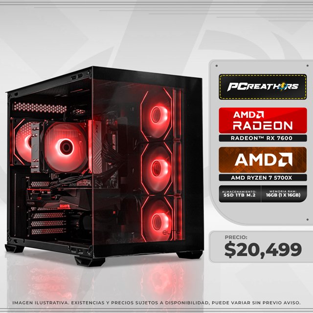 PCRB073 - Equipo AMD Ryzen 7 5700X + 16GB RAM + Radeon RX 7600