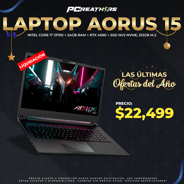 PCRA205 - LAPTOP AORUS 15 Intel Core i7-13700 + RAM 24GB + 512GB + GeForce RTX 4060