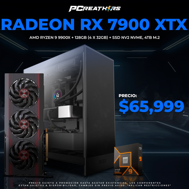 PCRA476 - EQUIPO AMD Ryzen 9 9950X + 128GB (4x32GB) + Radeon RX 7900 XTX 24GB + 4TB NVME PREDATOR