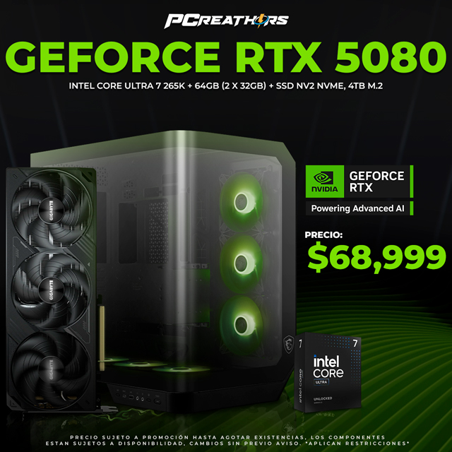 PCRA508 - EQUIPO Intel Core Ultra 7 265K + 64GB (2 x 32GB) + GeForce RTX 5080
