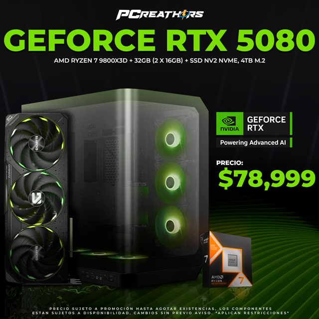 PCRA509 - EQUIPO AMD Ryzen 7 9800X3D + 32GB (2 x 16GB) + GeForce RTX 5080
