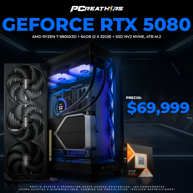 PCRA528 - EQUIPO AMD Ryzen 7 9800X3D + 64GB (2 x 32GB) + GeForce RTX 5080
