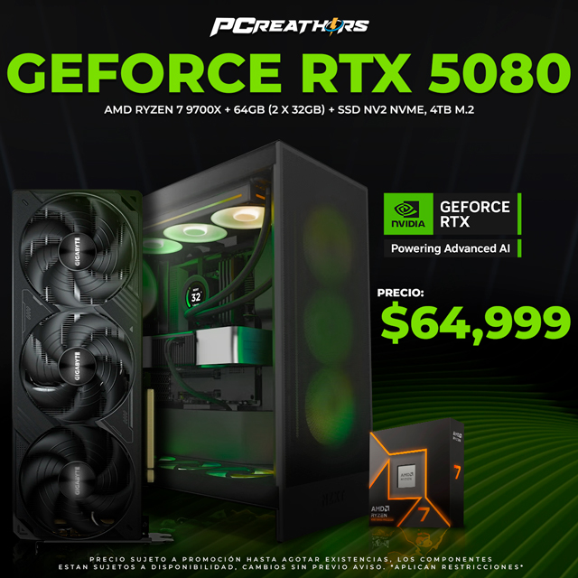 PCRA530 - EQUIPO AMD Ryzen 7 9700X + 64GB (2 x 32GB) + GeForce RTX 5080