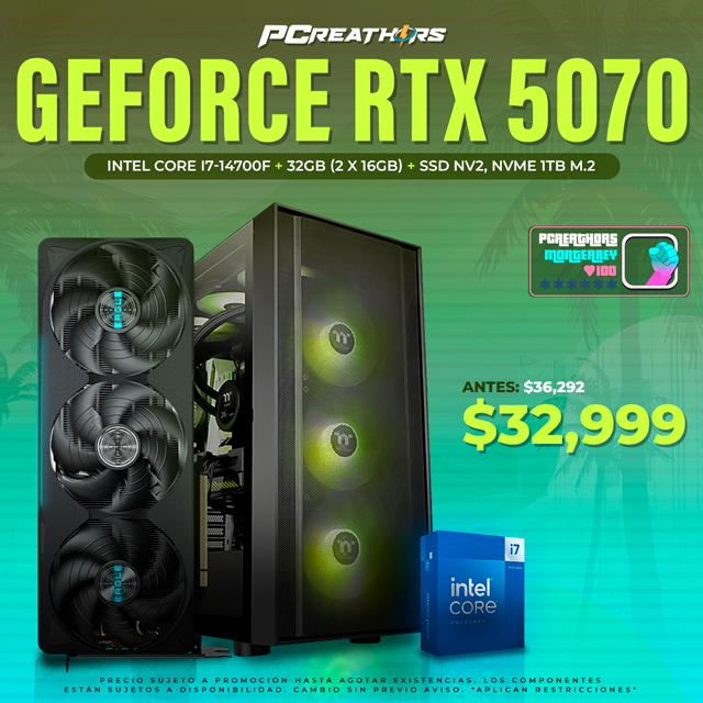 PCRA614 - Equipo Intel Core i7-14700F + 32GB (2 x 16GB) + GeForce RTX 5070