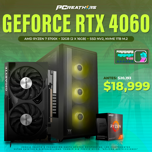 PCRA619 - EQUIPO AMD Ryzen 7 5700X + 32GB (2 x 16GB) + GeForce RTX 4060