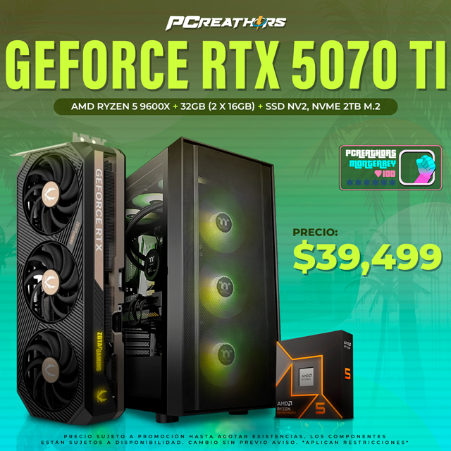 PCRA638 - Equipo AMD Ryzen 5 9600X + 32GB (2X16GB) + GeForce RTX 5070 Ti